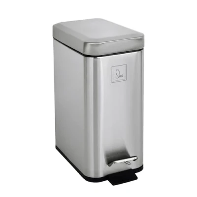 Afbeelding van SVITA STM5 Roestvrijstalen vuilnisemmer, stalen pedaalemmer, cosmetica emmer, klein, smal, 5 l, inclusief binnenemmer, softclose deksel, voetpedaal, vrijstaand, rechthoekig, zilverkleurig