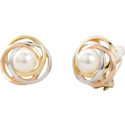 Afbeelding van Traveller Clip Oorbellen Oorclips Dames Goudkleurig &amp; Zilverkleurig Roségoudkleurig Parels 10 mm Crème Tricolor 113955