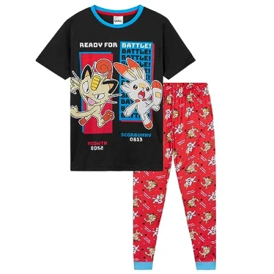 Afbeelding van Pokemon pyjama jongens kinderen 4 14 Jaar zomer winter nachtkleding bovendeel korte pyjamabroek lang, zwart/rood, 13