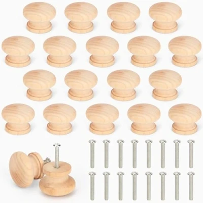 Afbeelding van Belle Vous Rond Onbewerkte Houten Knoppen met Schroeven (20 Pak) 3,4 x 2,5 cm Natuurlijk Berken Deur Hardware Meubels, Kast, Kledingkast, Kamerkast en Ladehandvatten