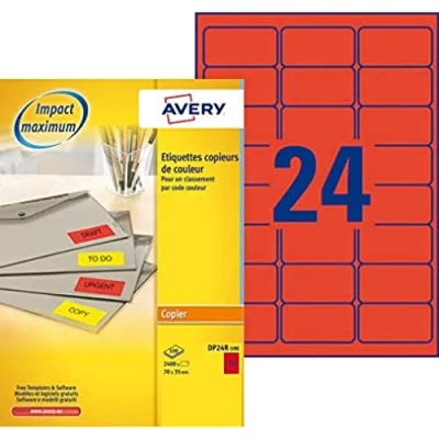 Afbeelding van Avery Kopieeretiketten 70 x 35 mm, rood, Kopieerapparaat, permanent kl