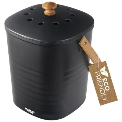 Afbeelding van HMF Duurzame bio afvalemmer keuken, geurdichte compostemmer met deksel, 3 liter, zwart