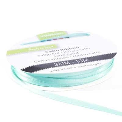 Afbeelding van Vaessen Creative 301002 0011 Satijnen lint Aqua, 3 mm x 10 meter, lint, decoratief cadeaulint en stoffen voor bruiloft, doop verjaardagscadeaus,