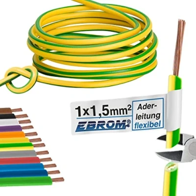 Afbeelding van Aderleiding bedradingsleiding enkele kabel flexibel 1,5 mm2 PVC H07V K mm² kleur: groen geel vele lengtes leverbaar in stappen van 5 meter, uw lengte: 10 m