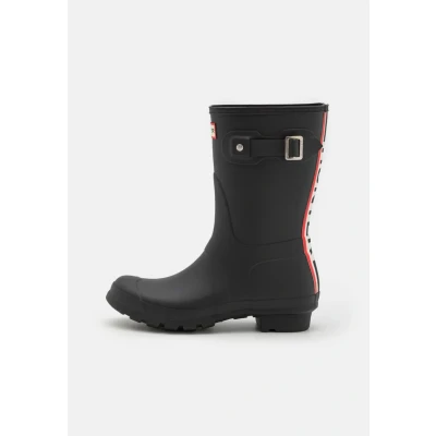 Afbeelding van Hunter Original Womens Short TRI Colour LOGO Backstrap BOOT Regenlaarzen, Dames, Maat: 36, Black Natuurrubber