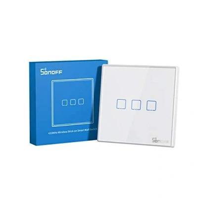 Afbeelding van SONOFF T2EU3C RF knop 86 type Wandpaneellijm 433MHz Draadloze Radiofrequentie Afstandsbediening, Tweewegbesturing, Geen Bedrading, Batterij Vereist (Niet Inbegrepen), 3 Schakelaar