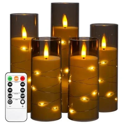 Afbeelding van Da by Kaarslicht, batterijkaars met verzonken lichtsnoer, 5 stuks vlamloze kaars 11 toetsen afstandsbediening, 24 uur timerfunctie, dansende vlam, (zonder batterij).