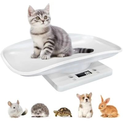 Afbeelding van digitale huisdierweegschaal, mini huisdierschaal, 15 kg (± 1 gram), dierenweegschaal voor kleine, weegschaal met lcd display, babyweegschaal, elektronische keukenweegschaal, kittens