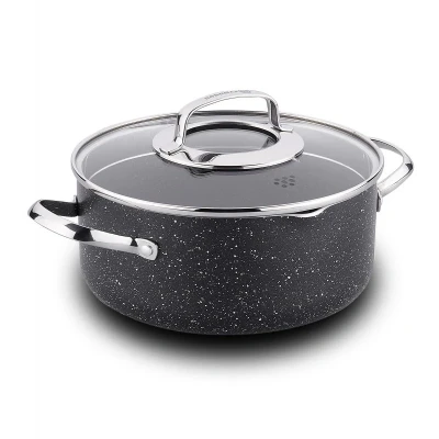 Afbeelding van Korkmaz Galaksi Tencere aluminium kookpan 24 cm 5L Met non stick coating Volkanit schenkrand en afgietmechanisme in deksel PFOA vrij Kookpot