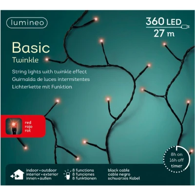 Afbeelding van LED twinkle buitenverlichting rood met timer 32 meter Kerstverlichting kerstboom
