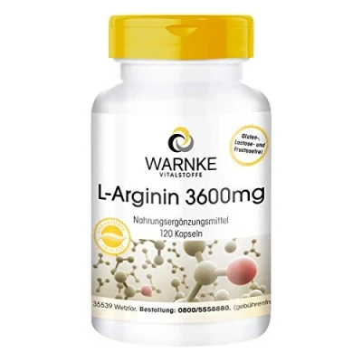 Afbeelding van L Arginine capsules hoge dosering: 3600mg HCl per dagdosis veganistisch 120 Warnke Vitalstoffe Duitse apothekerskwalitei