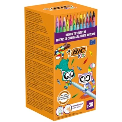 Afbeelding van BIC Kids Kid Couleur Viltstiften, 36 kleuren, oplosbaar in water, medium punt, vanaf 5 jaar