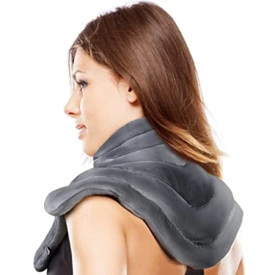 Afbeelding van ICEHOF Warmtekussen nek schouder (XL) met lavendel knuffelzachte nekwarmer korrelkussen voor magnetron langdurige warmte door natuurlijke kleikralen incl. aromatherapie, ergonomisch gevormd