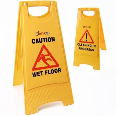 Afbeelding van DIVCHI Waarschuwing Voorzichtigheid natte vloerbord Geel Cleaning In Progress bedrukt aan de andere kant Mini vloerbord, ideaal voor commercieel zakelijk gebruik