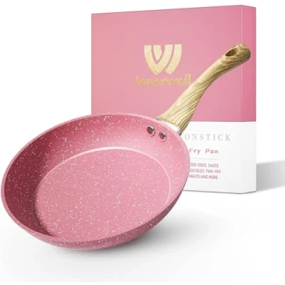 Afbeelding van Pannenpan met antiaanbaklaag, 24 cm, roze, voor inductie, geschikt alle verwarmde fonteinen, anti kromvormbodem