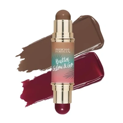 Afbeelding van Physicians Formula Butter Glow &amp; Go Dubbelzijdige Multiuse Make up Stick voor Wangen, Ogen en Lippen, Complementaire Kleuren Bronzing, Contour Blush, BEACH BUM PLUM