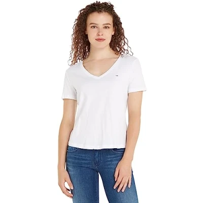 Afbeelding van Tommy Jeans SLIM SOFT V NECK TEE Tshirt basic, Dames, Maat: Medium, White