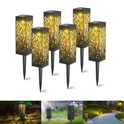 Afbeelding van Kefflum Ledzonnelamp, tuinlamp, voor buiten, 6 stuks, warmwit, waterdichtheid IP55, 600 mAh batterij, decoratieve zonnelamp