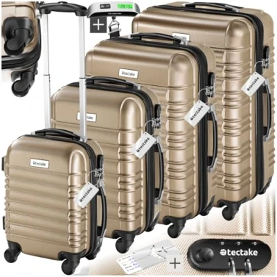 Afbeelding van tectake® Kofferset Mila 4 delig met bagageweegschaal en bagagelabel champagne