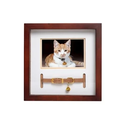 Afbeelding van Pearhead Hondenhalsband aandenkader dubbel display, gedenkteken aandenken voor katten en honden, muurbevestiging of tafelblad, woondecoratie huisdiereigenaren, espresso