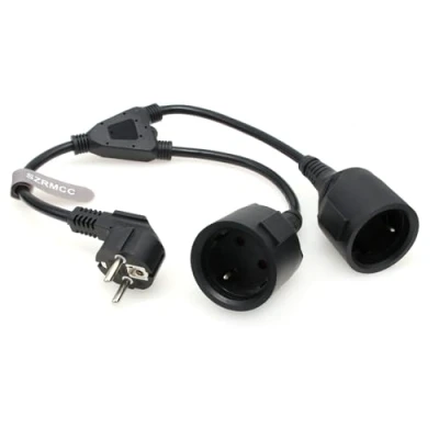 Afbeelding van SZRMCC EU Europa Schuko UPS PDU Y Splitter Netsnoer Rechte hoek CEE7/7 Europese stekker naar Vrouwelijke Socket Verlengkabel 16A 250V (2X Vrouwelijk)