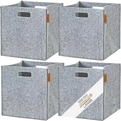 Afbeelding van MIQIO® Design opbergdoos van vilt, set 4, lichtgrijs