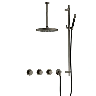 Afbeelding van Hotbath Cobber Regendoucheset IBS70 Verouderd ijzer Staaf handdouche 30cm Hoofddouche Plafondbuis Handouche met glijstang