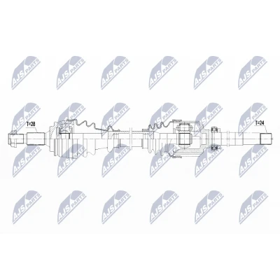 Afbeelding van NTY NPW PE 019 Aandrijfas Vooras rechts 294, 935mm Met lager PEUGEOT: 308 SW 2