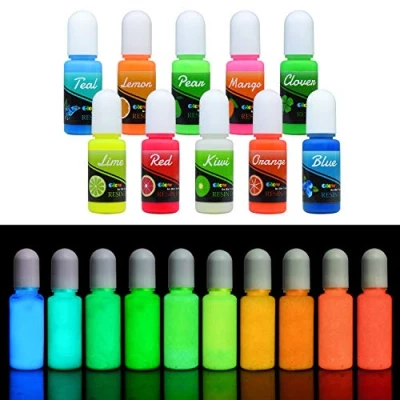 Afbeelding van Epoxy UV harskleurpigment Glow in the Dark vloeibare transparante epoxyharsverf voor harskunst, doe het zelf sieraden maken Lichtgevende zelfgloeiende harskleurstof verf, knutselen, 10