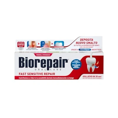 Afbeelding van Biorepair, Fast Sensitive Repair Zahnpasta, reduziert die Empfindlichkeit des Zahnes und lindert Schmerzen empfindlicher Zähne in 30 Sekunden, schützt repariert Nagellack, fluoridfrei, 75 ml