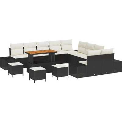 Afbeelding van vidaXL 14 delige Tuinsalon Set met Kussens Zwart Poly Rattan Acacia