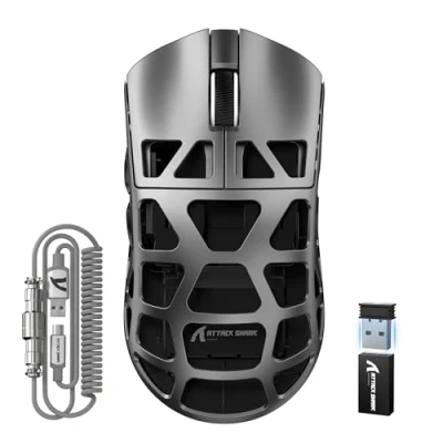 Afbeelding van ATTACK SHARK R3PRO 46g SUPERLIGHT Muis van Magnesiumlegering, 8000Hz Draadloze Pollingsnelheid, 26000DPI, 2.4G/BT/Bedrade Gamingmuis, PixArt PAW3395, Programmeerbare, Spiraalkabel, PC/Mac, Grijs