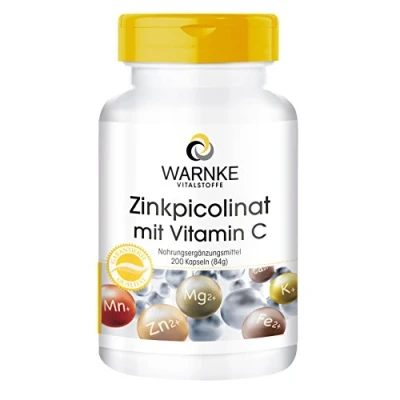 Afbeelding van zink + Vitamine C 15mg per capsule hoge dosering &amp; veganistisch van zinkpicolinaat 200 capsules Warnke Vitalstoffe Duitse apothekerskwalitei