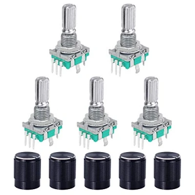 Afbeelding van WayinTop 5 Set 360 Graden Roterende Encoder Code Schakelaar Drukknop EC11 Digitale Potentiometer met Pin Handvat Lengte 20mm en Knop Cap voor Arduino Electronics Projecten