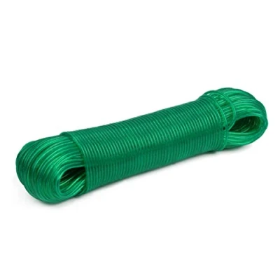 Afbeelding van Waslijn voor buiten, met kunststof gecoat waskoord, robuuste stalen kabel, scheurbestendig waskoord kern huis, tuin, reizen, camping, 50 m, groen