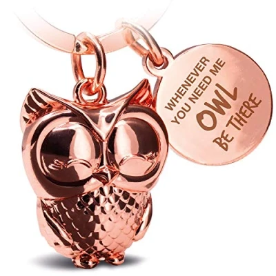 Afbeelding van FABACH uil sleutelhanger Owly met gravure schattige vriendschap en liefde geluksbrenger van metaal voor vrouwen be there for you, Roségoud, Eén maat,