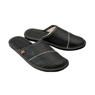 Afbeelding van ESTRO Herenpantoffels Huisschoenen Leer Thuis Instappantoffels Herenslipper M55 (41 EU, Zwart)