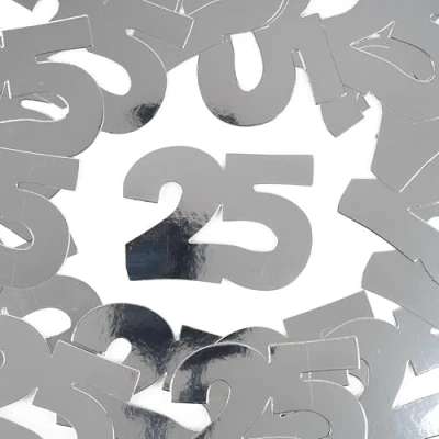 Afbeelding van Verjaardagsdecoratie confetti jumbo zilveren bruiloft decoratie 25e verjaardag vrouw man 25 jaar jubileum tafeldecoratie