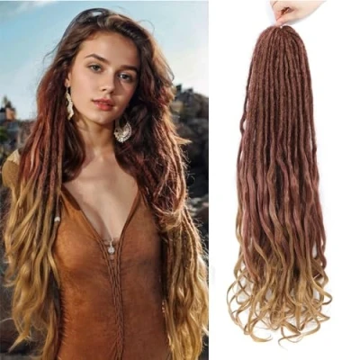 Afbeelding van DT CHERYL Loose Wave Dreadlocks, 24 Inch Double Ended Dreadlock Extensions With French Curly Ends (R27#, 10 Strands)