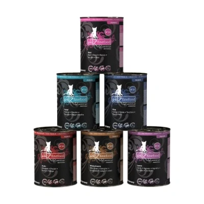Afbeelding van catz finefood Purrrrr Collection Kattenvoer, monoprotein natvoer, graanvrij, suikervrij, hypoallergeen, hoog vleesgehalte, multipack natvoer voor katten, in zak, 6 x 400 g