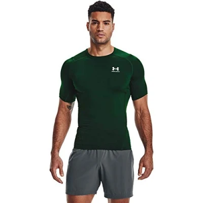 Afbeelding van Under Armour Herren UA HG Comp SS, kurzärmliges Funktionsshirt, schnelltrocknendes T Shirt met Kompressionspassform, Bosgroen (301)/Wit, M
