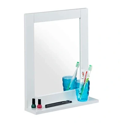 Afbeelding van Relaxdays Wandspiegel badkamerspiegel frame wit muurspiegel planchet