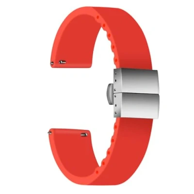 Afbeelding van ULLCHRO Uniseks rubberen armband met roestvrijstalen zilveren vouwsluiting, rood, 16 mm, Riemen.