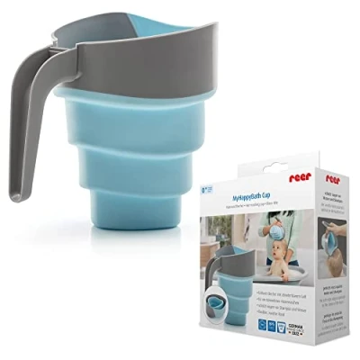Afbeelding van reer MyHappyBath Cup Haarwasbeker, maakt het mogelijk om je baby haar te wassen zonder tranen, flexibele beker in klappen en verwijderen optimaal voor reizen door grote ruimtebesparing