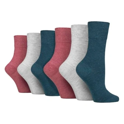 Afbeelding van IOMI Set van 6 katoenen sokken voor dames, zonder elastiek, verkrijgbaar in 8 kleuren, koraal/grijs/blauwgroen, 37 42 EU