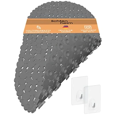 Afbeelding van LICHTENHEIM Douchemat, antislip, huidgevoelig, 69 x 36 cm, incl. 2 haken, kiezelsteen, steenlook, badmat, BPA vrij, schimmelbestendig en wasbaar (antraciet)