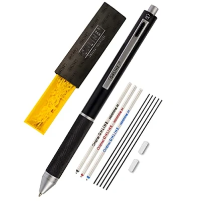 Afbeelding van Nonlinne multipen 4 in 1 zwart balpen &amp; potlood multifunctionele pen metaal 3x balpenvulling blauw, zwart, rood, 1x vulpotloodvulling incl. gum, geschenkdoos