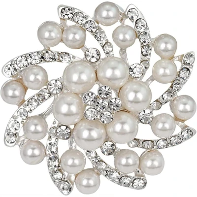 Afbeelding van Zeynomax Elegante Broche met Parel Bloem en Strass voor Bruiloft Vrouwen Kleding Accessoires Sieraden Gift Bruid Meisje Metaal Feestelijke Corsage Pin Luxe Design