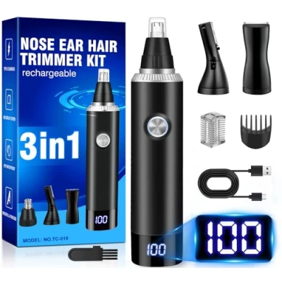 Afbeelding van Neushaartrimmer, USB oplaadbaar, 3 in 1 set, oorhaartrimmer, neushaarverwijderaar, oortondeuse, oortrimmer voor heren en vrouwen