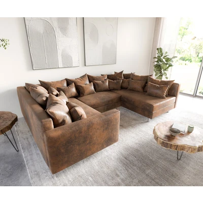Afbeelding van Bank Clovis bruin antiek look met armleuningen woonlandschap modulair
